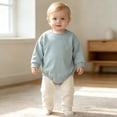 thumbnail image 2 of Pandaie Baby Solid Color Clothes Bubble Romper Newborn Boy Girl Fall Winter Long Sleeve Bodysuit Infant Daily Wear Light Blue,9-12 Months, 2 of 4