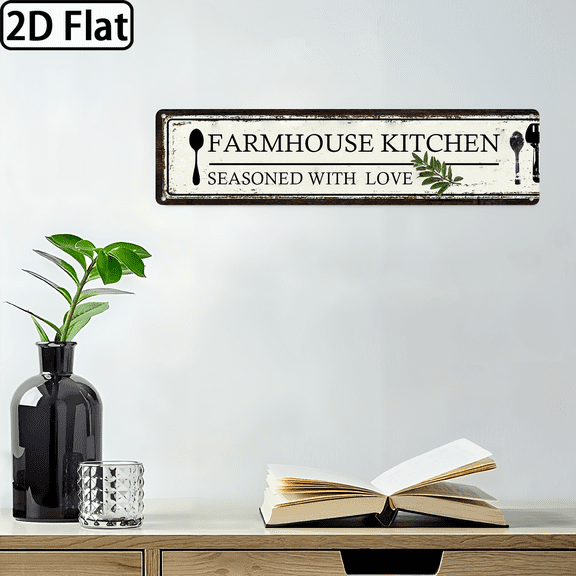 Wllo0ord 2D Flat, 1pc Rustic Farmhouse Kitchen Metal Sign - Seasoned with Love Theme, Vintage Wall Decor for Farmhouse Style, Kitchen, Dining Room, Entryway, 16_4in Wall Hanging