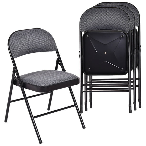 Folding Chairs Costway Set of 4 Folding Chairs Fabric Upholstered Padded Seat Metal Frame  Home Office - Walmart.com