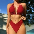 thumbnail image 3 of Efsteb High Waisted Bikini Sets for Women Fashion Bathing Suits Solid Color Two Piece Swim Suit Halter Bandage Backless Bikini Sets Swimwear (Red,M), 3 of 4