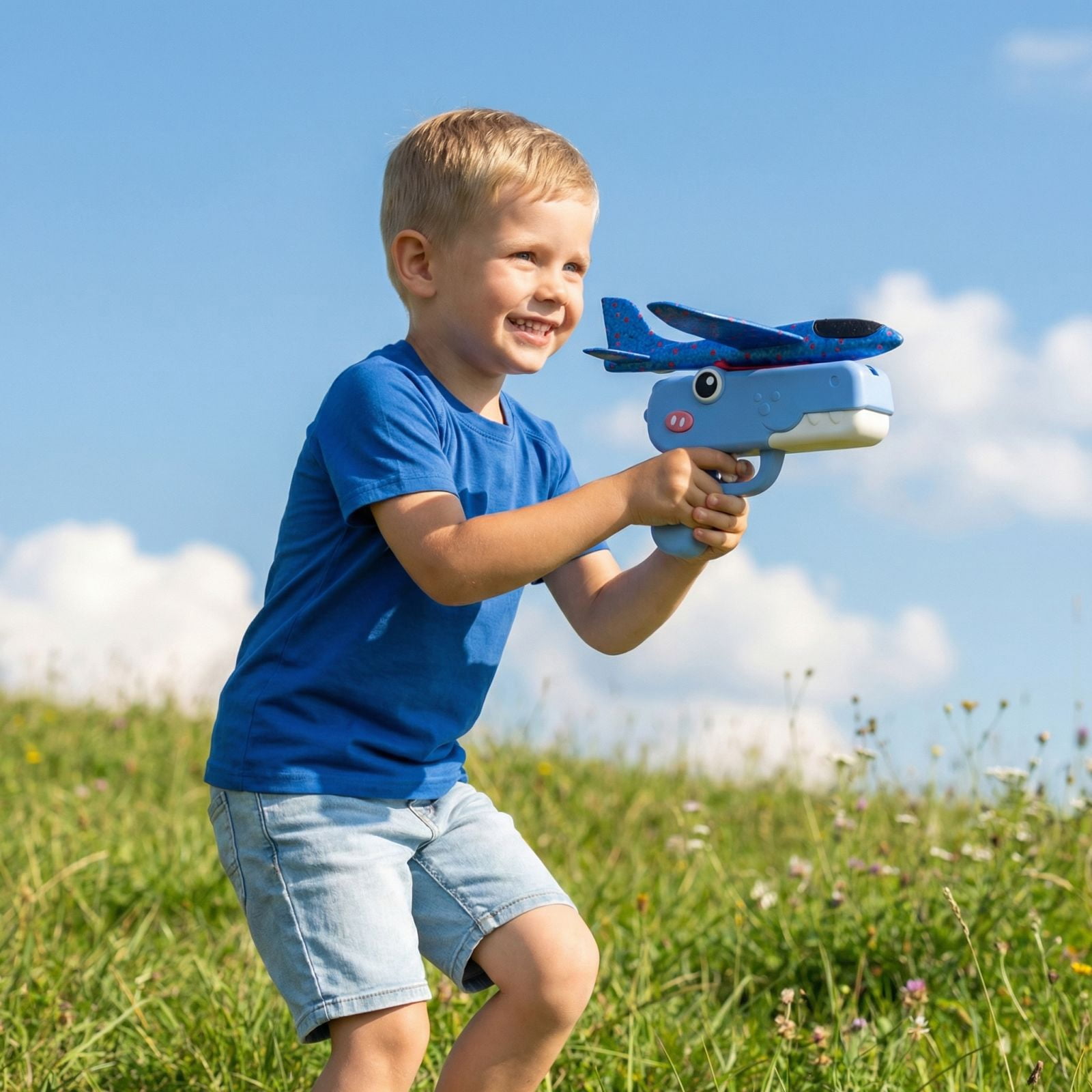 Dinosaur Airplane Launcher Toy,2026 New 2 in 1 Airplane Launcher Toys, Dinosaur Air Launcher with Foam Glider,for Backyard Park Beach Play,Blue