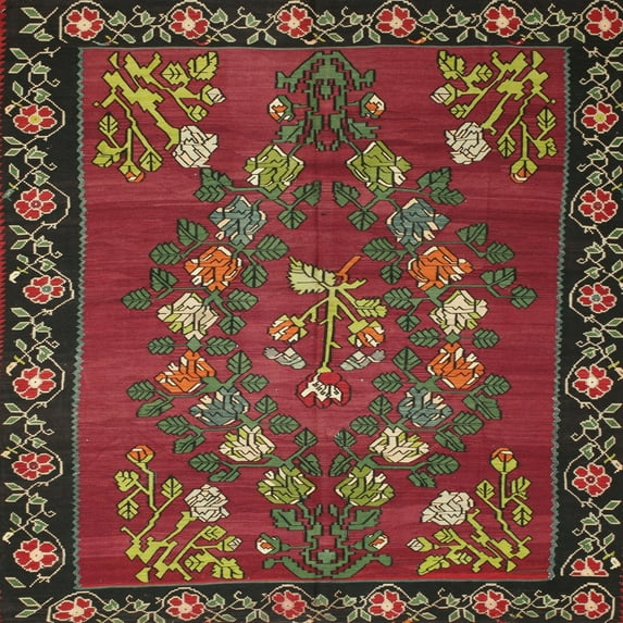 Ahgly Company Indoor Square Traditional Dark Green Persian Area Rugs, 4' Square