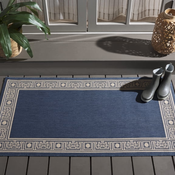 SAFAVIEH Courtyard Chase Traditional Indoor/Outdoor Area Rug, 2'7" x 5', Blue/Beige