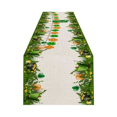 

St Patricks Day Decorations Irish Festival Table Runner Linen Anti Oil Easy To Clean Table Cloth Digital Printing Table Mat Decorations for Home
