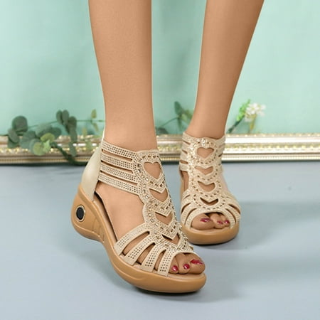 

Yoslce Woman Shoes Summer Ladies Casual Flat Fish Mouth Hollowed Out Wedge Womans