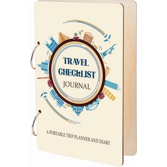 Wooden Card Keeper Binder Travel Checklist Journal Book Greeting Card Organizer Postcard Photo Album 2-Rings Cover Trip Planner And Diary Keeper Book Holder Organizer Cards Keepsake Cover