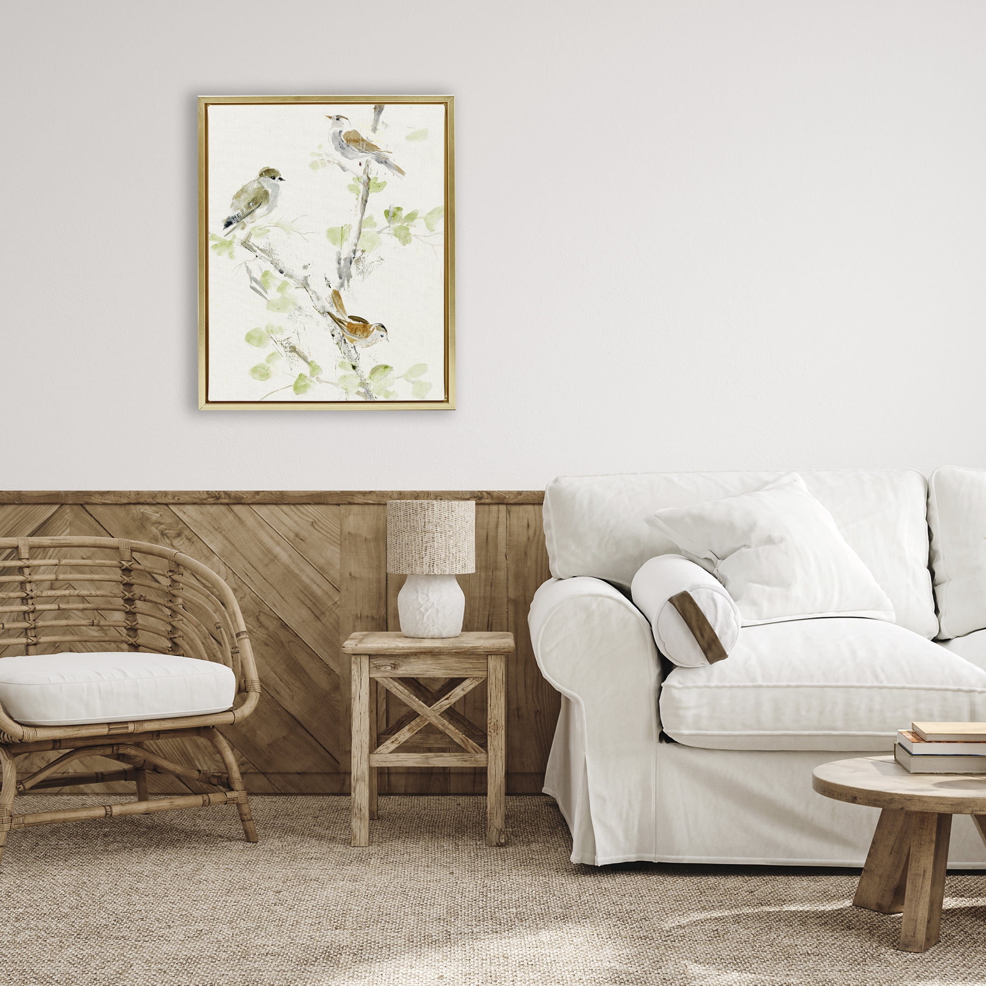 Stupell Industries Delicate Feathers Abstraction Gold Framed Floater Canvas Wall Art, design by Lorenzo Collective