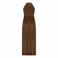 thumbnail image 6 of Sexlip Women Vintage Flapper Dresses 1920s Great Gatsby Halter Fringed Maxi Dress Tassels High Split Formal Dress Brown S, 6 of 7