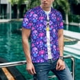 thumbnail image 6 of Zufioo blue Skull purple flower1 Print Men's Baseball Short Sleeve, Moisture Wicking Button-Down Hip Hop Tee-Medium, 6 of 7