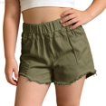 thumbnail image 2 of Liyamei Girls Distressed Denim Shorts with Elastic Waist for Summer Play Size 3-11,Green, 2 of 7