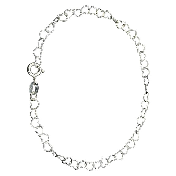 Sterling Silver Heart Link Nickel Free Chain Anklet Italy Adjustable, 11"