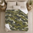 thumbnail image 5 of Military Camouflage Green Autumn Forest, Peaceful Mountain Lake Scene, Warm Flannel Blanket for Cabin and Lodge, Outdoor Lovers person's Day Gift, Artistic Home Decor, 5 of 9