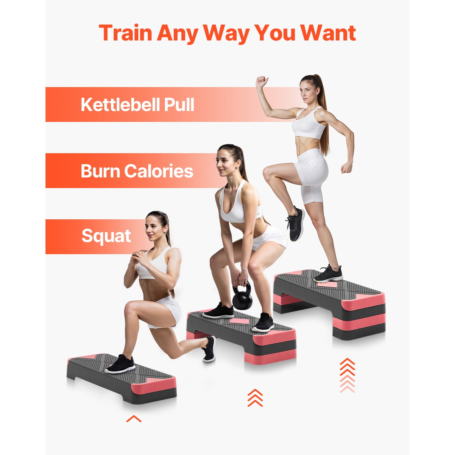 KFFKFF Aerobic Exercise Step Platform, 28-Inch Workout Stepper with Adjustable Height, Fitness Training Deck with 4 Risers, Non-Slip Surface for Home Gym Cardio and Strength, Red