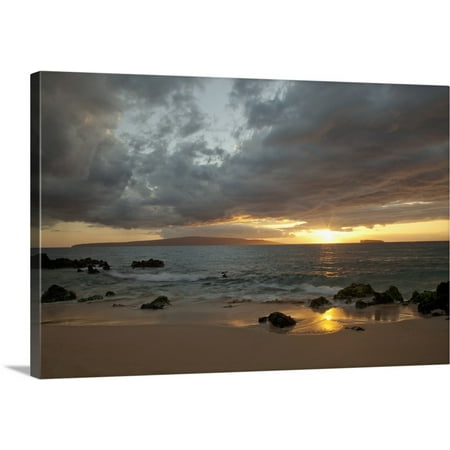 Great BIG Canvas | "Hawaii, Maui, Makena, Cloudy Sunset At Big Beach" Canvas Wall Art - 36x24