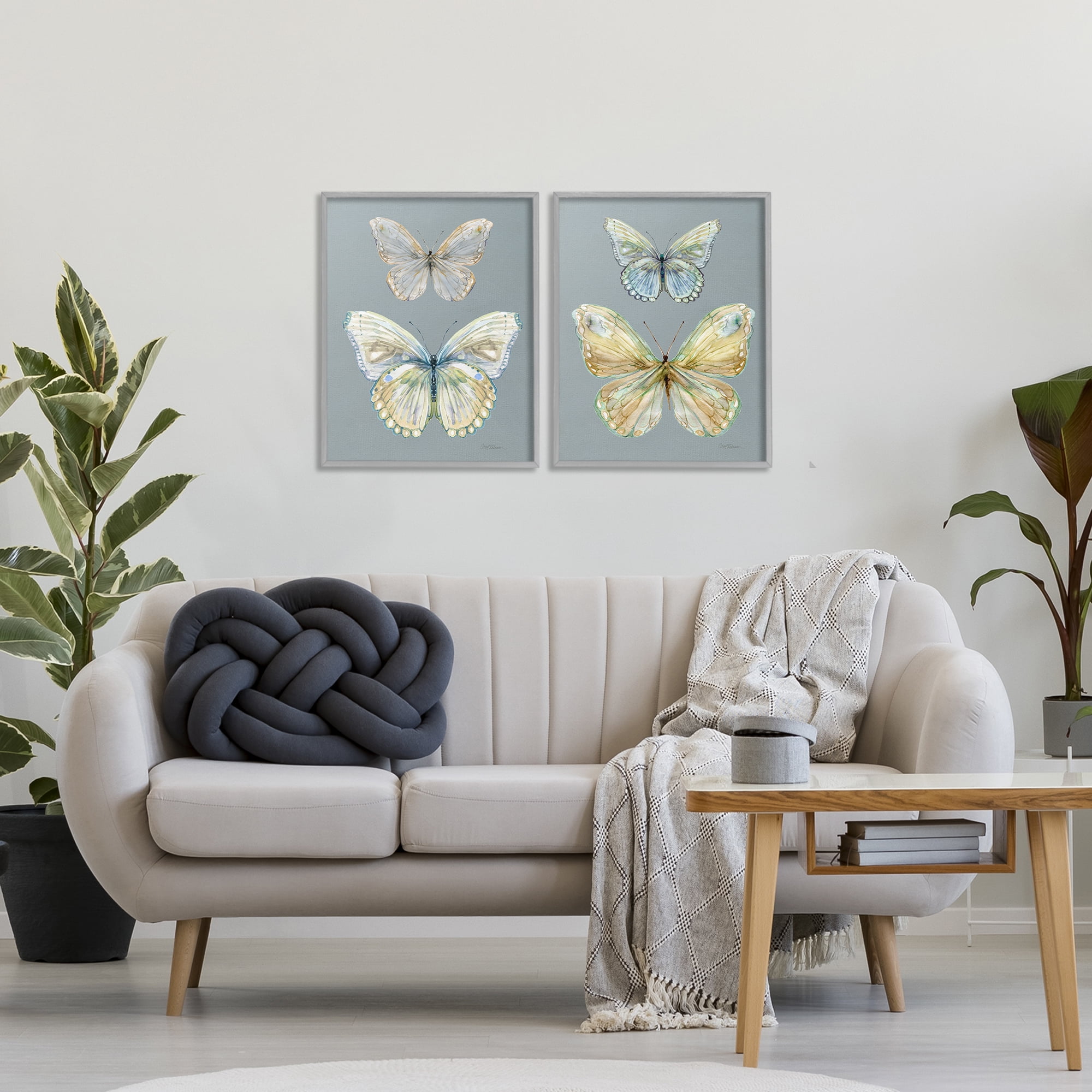 Stupell Industries Butterfly Pairs over Slate 2 Piece Gray Framed Giclee Art Set, design by Carol Robinson