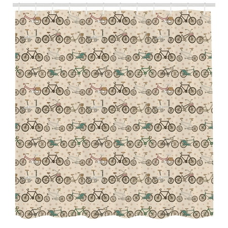 Bicycle Shower Curtain Retro Pattern With Diffe Bicycles Fl Details And Dots Fun Ride Urban Living Fabric Bathroom Set Hooks 69w X 84l
