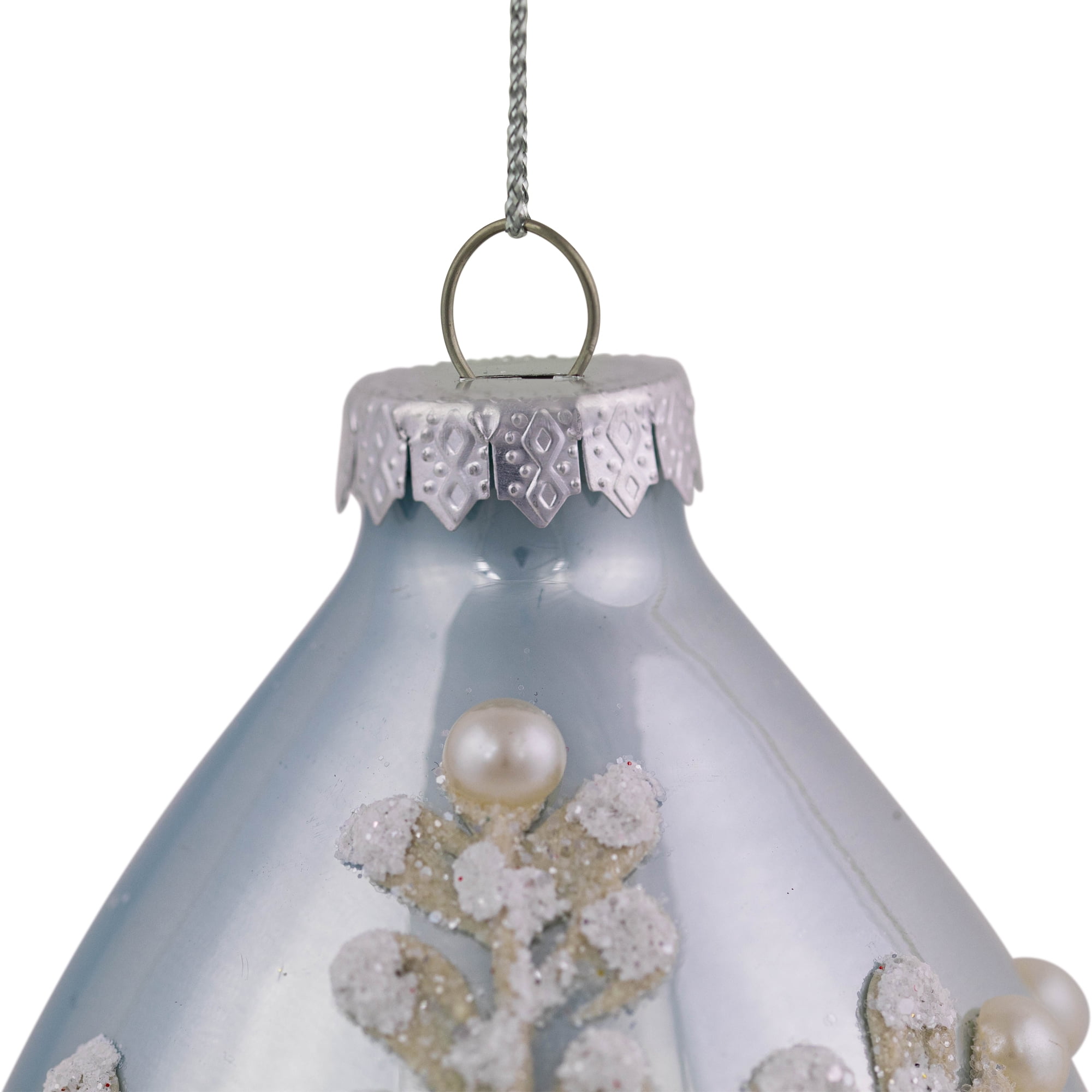 Northlight Set of 2 Shiny Artic Blue Textured Snowflakes Finial Christmas Glass Ornaments 5"