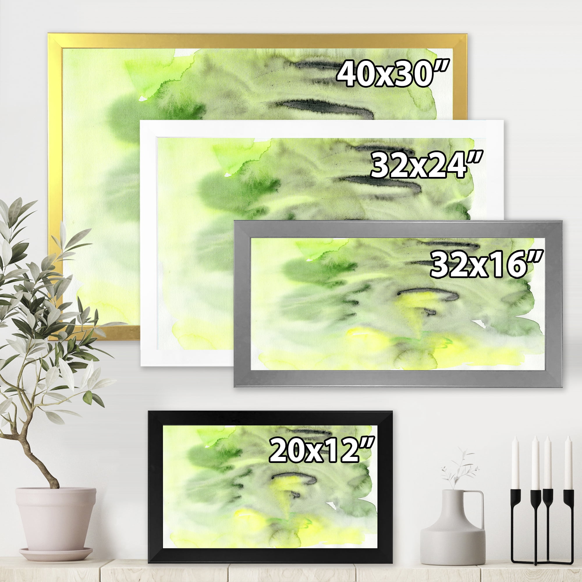 Designart 'Abstract Pond of Yellow and Green' Modern Framed Art Print