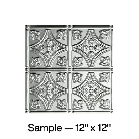 FASÄDE Traditional 1 Decorative Vinyl Glue Up Ceiling Panel in Brushed Aluminum (12X12 Inch Sample)