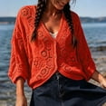 thumbnail image 2 of enyan Women's Summer Crop Shirt Lightweight Cardigan Sweater Ruffle Shirt Casual Button Shurgs Sweaters Long Sleeve Tops（Orange,One Size）, 2 of 4