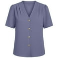 thumbnail image 4 of YUGYXL Women's Dressy Casual Shirts Summer Fashion Solid Color Short Sleeves Button Down V-Neck Office Work Blouse Tops Navy XL, 4 of 6