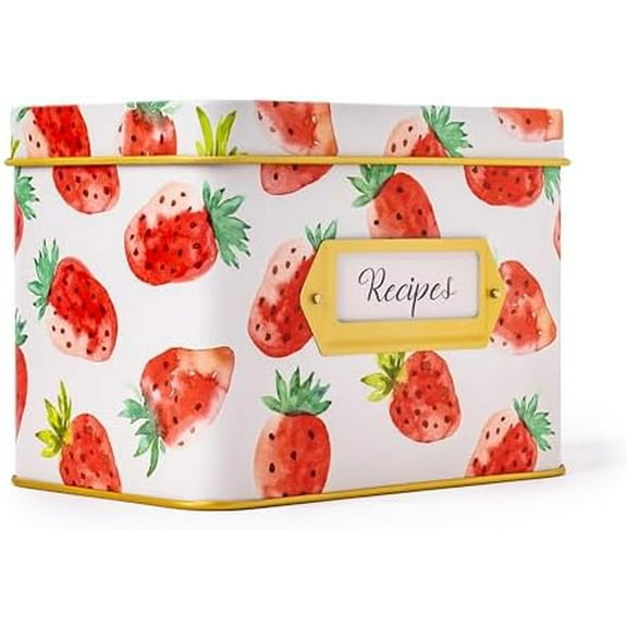 Heart&Berry Strawberry Recipe Box With 24 Cards And 12 Dividers - Compatible With Standard 4 X 6 Inches Index Cards Recipe Tin