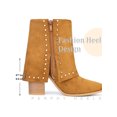 thumbnail image 4 of BLISSFUL STEP Women's Boots Studded Faux Suede Pointed Toe Chunky Heel Zipper Booties Brown 8, 4 of 6