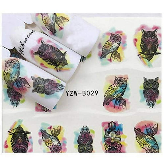 Full Set Black Owl Watercolor Nail Sticker Salon Quality Nail Art Nail Wrap Nail Decals - 1 Sheet