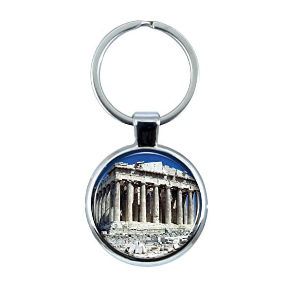 Acropolis Athens Greece Keychain with Epoxy Dome and Metal Keyring
