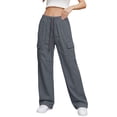 thumbnail image 3 of Hurxie Womens High Waist Cargo Pants Y2K Wide Leg Cotton Baggy Hiking Pants Lightweight Elastic Waist Trousers with Pockets Gray,L, 3 of 6