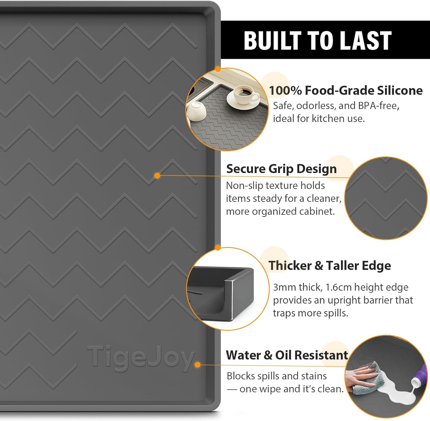 JJEAN-19" x 19" Under Sink Mats for Kitchen Waterproof, Leak-Proof Silicone Mat Sink Protector and Cabinet Liner, Kitchen Essentials Organizer and Storage, Boot or Shoe Tray, Pet Feeding Mat