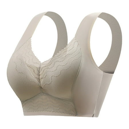 (2-Pack) Puawkoer Women s Front Side Buckle Bra Womens Lace Edge without Steel Strapless Front Buckle Lift Bra Ring Seamless Gathering Sports Bra for Women
