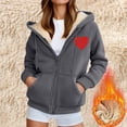 thumbnail image 2 of Omexry Womens Coats, Winter Coats for Women Women's Fashionable Printed Fleece Hooded Sweatshirt Jacket Dark Gray XL, 2 of 7
