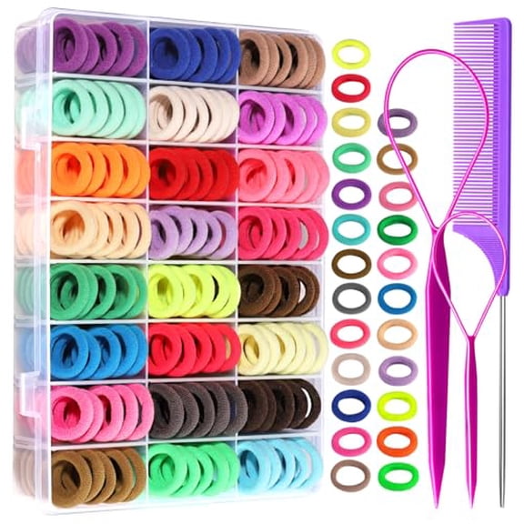 280 PCS Cotton 24 Colors Hair Ties Set with Organizer Box - Seamless Soft Mini Elastics Ponytail Holders and Hair Accessories for Toddlers, Girls, Kids