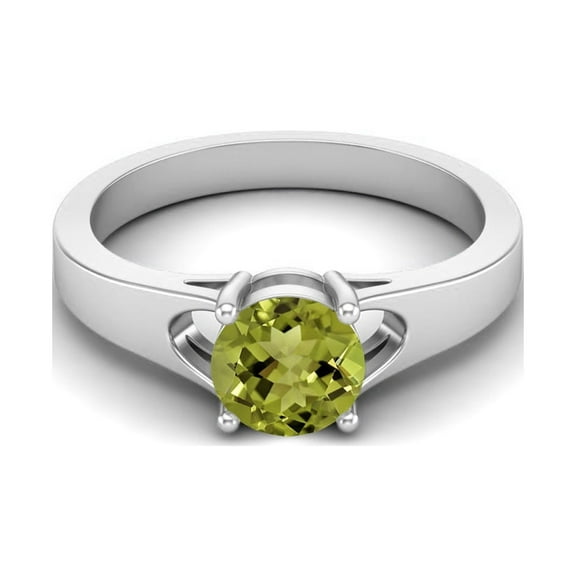 925 Sterling Silver 6mm Round Shape Peridot Solitaire Valentines Day Gifts Ring for Women