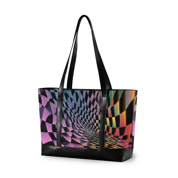 FORMRS Canvas Laptop Tote Bag for Women with 15.6" Computer Compartments Shoulder Handbag, Pink Wavy Plaid