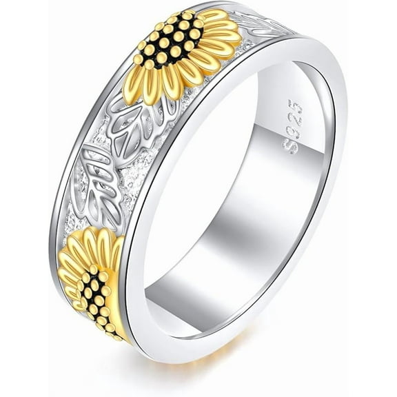 Sterling Silver Filigree Sunflower Band Rings for Women You Are My Sunshine Flower Ring Jewelry Gift