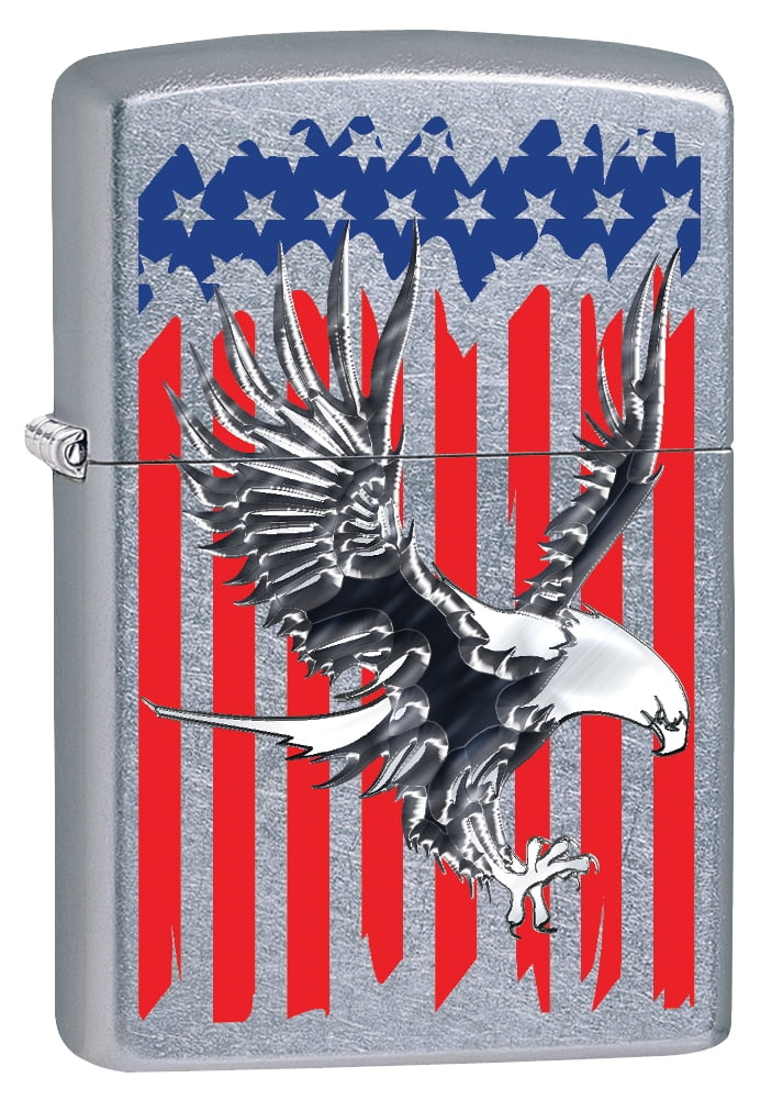 Zippo Lighter: Bald Eagle on American Flag - Street Chrome 78714 ...