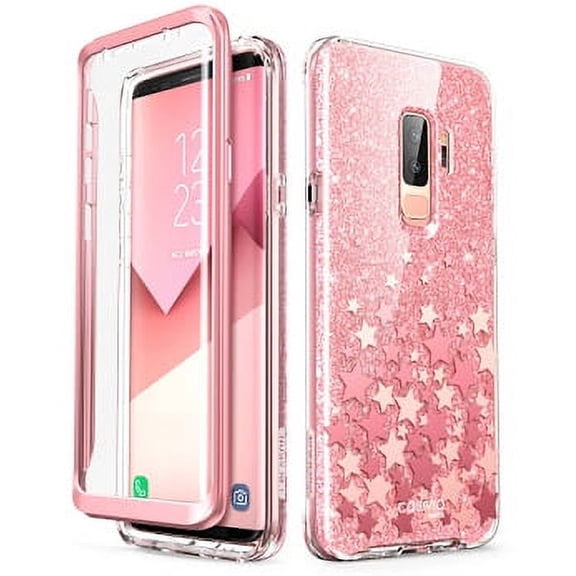 i-Blason [Built-in Screen Protector] [Cosmo] Full-Body Glitter Clear Bumper Case for Galaxy S9 Plus (2018 Release) (Pink)