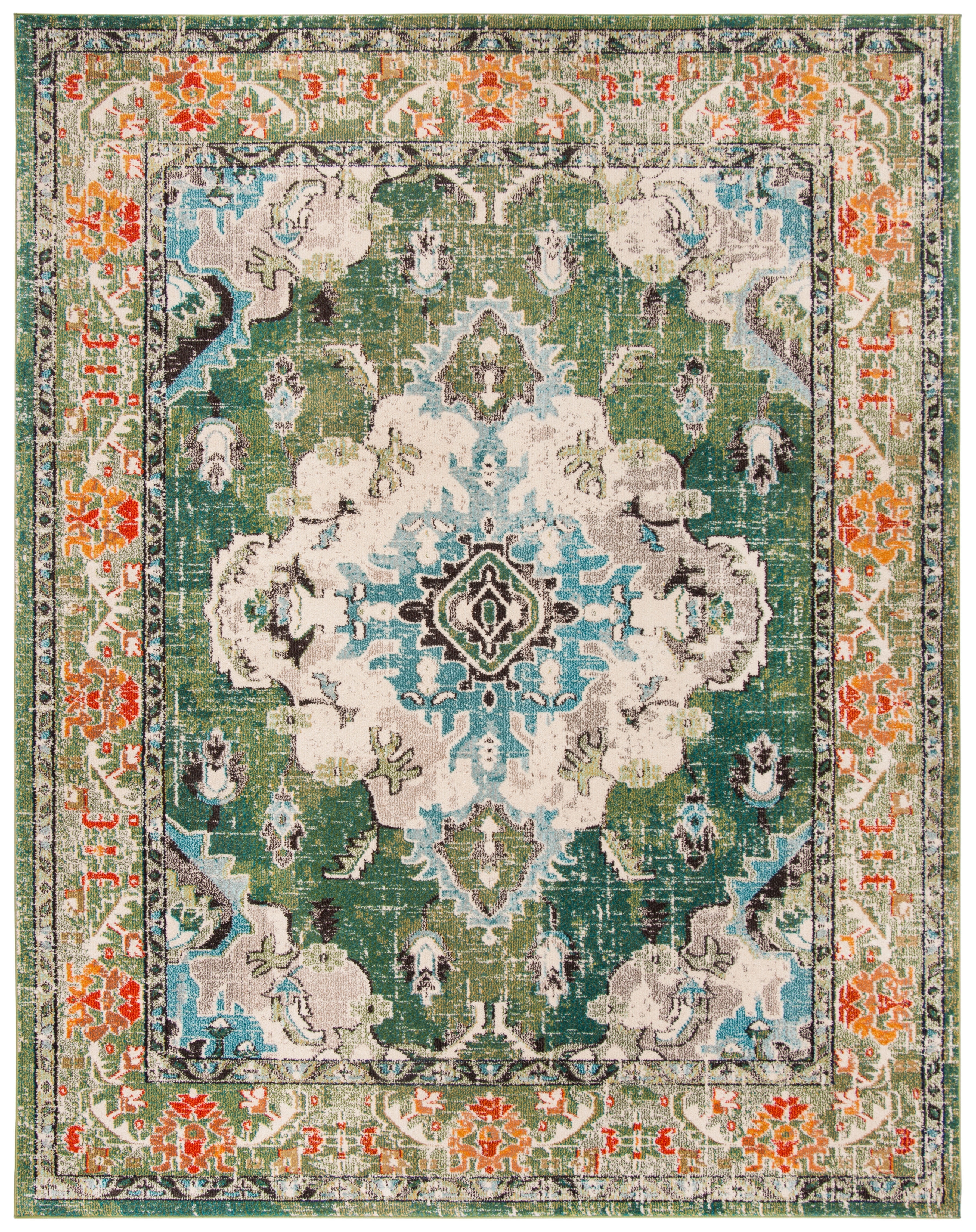 SAFAVIEH Area Rug 8x10 - Monaco Collection - Large - Traditional Design, Forest Green & Light Blue, Ideal for Living Room, Bedroom, Dining Space