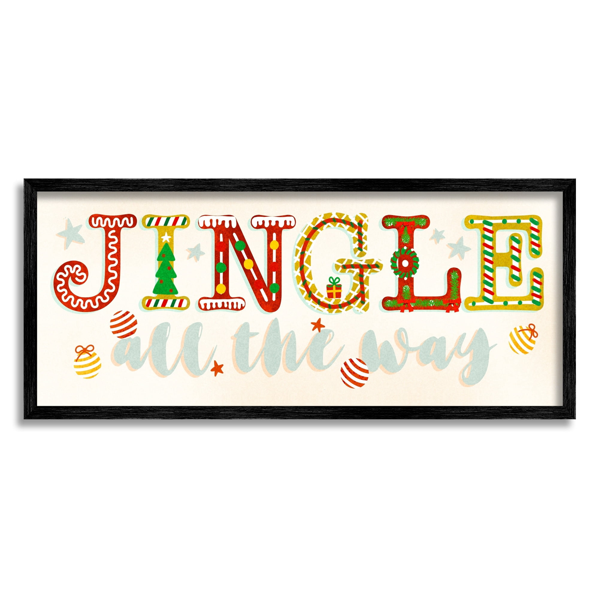 Jingle All The Way Festive Holiday Typography Inspirational Graphic Art Framed Art Print Wall Art