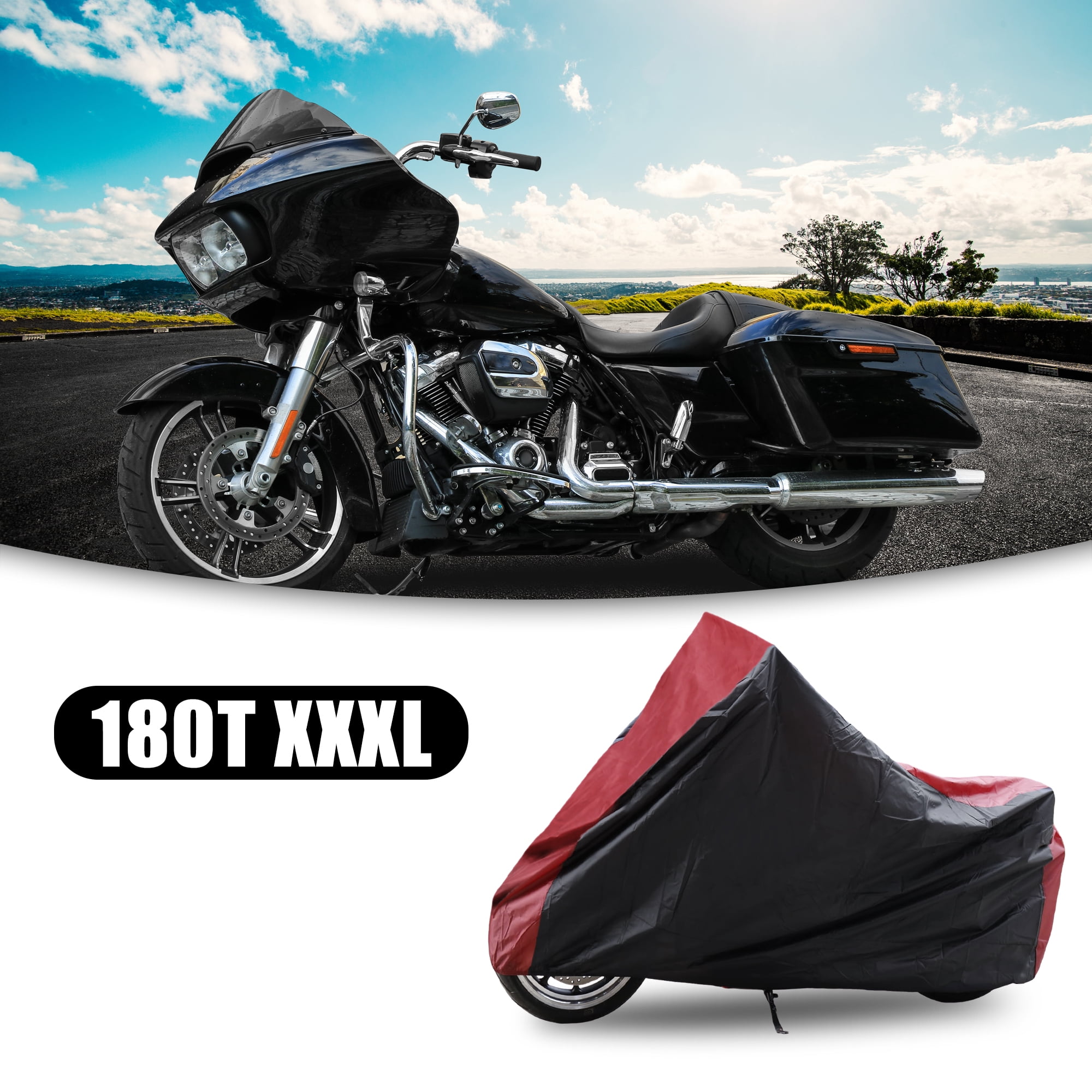REGALWOVEN Motorcycle Cover Durable Fit for Harley-Davidson Road Glide 98-13 180T 1Pcs Red  Black Size XXXL