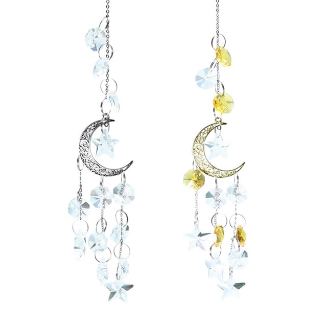 Wdftyju 2 uds campanas de viento de cristal adornos Metal estrella Luna ventana jardín colgante colgante Wdftyju 6ud5xj3rg2px0wf7