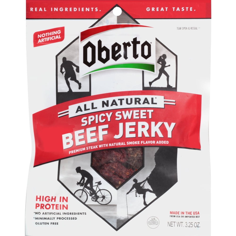 8 PACKS Oberto All Natural Spicy Sweet Beef Jerky, 3.25 Ounce Bag