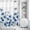 thumbnail image 2 of No Hook Shower Curtain, Navy Blue Floral Shower Curtains for Bathroom with See Through Top Window, Spring Flowers Butterflies Wooden Waterproof & Washable Bath Curtain Stall 48"x72", 2 of 9