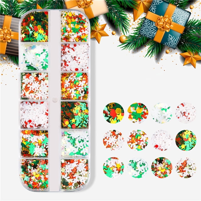 Fiudx Lentejuelas para Decoración de Uñas, Decoración Invernal Decopos y Purpurina Mixta, Juego de Esmaltes de Uñas de Fácil Aplicación, Uso Versátil para Manualidades, Funda de Teléfono Diy, Tendenc