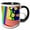 Black/White, variant on 3drose, Yellow, Red, Pink, Green, Aqua Stripes and Floating Discs in a Three D Type Shadow Box, 11oz Two-tone Green Mug