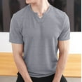 thumbnail image 2 of Camisas de Verano Casuales de Manga Corta de los Hombres Color Sólido V-Cuello Blusa de Fitness, 75% Poliéster 20% Rayón 5% Spandex, 2 of 7