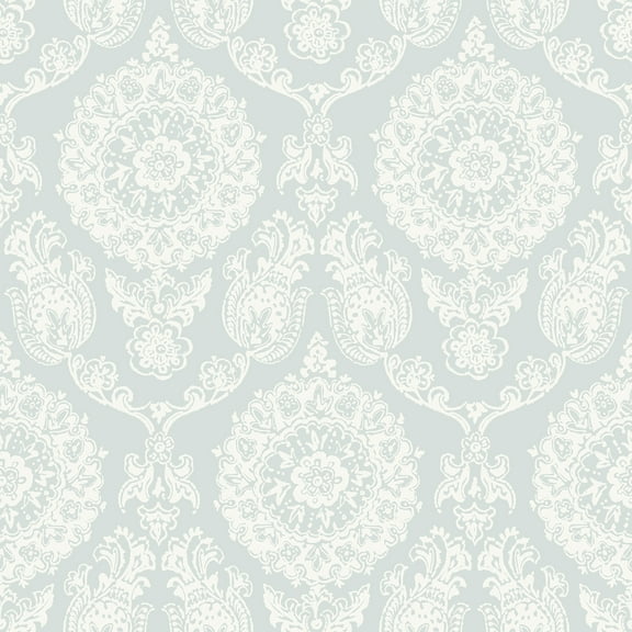 Chesapeake Helm Damask Aqua Floral Medallion Wallpaper