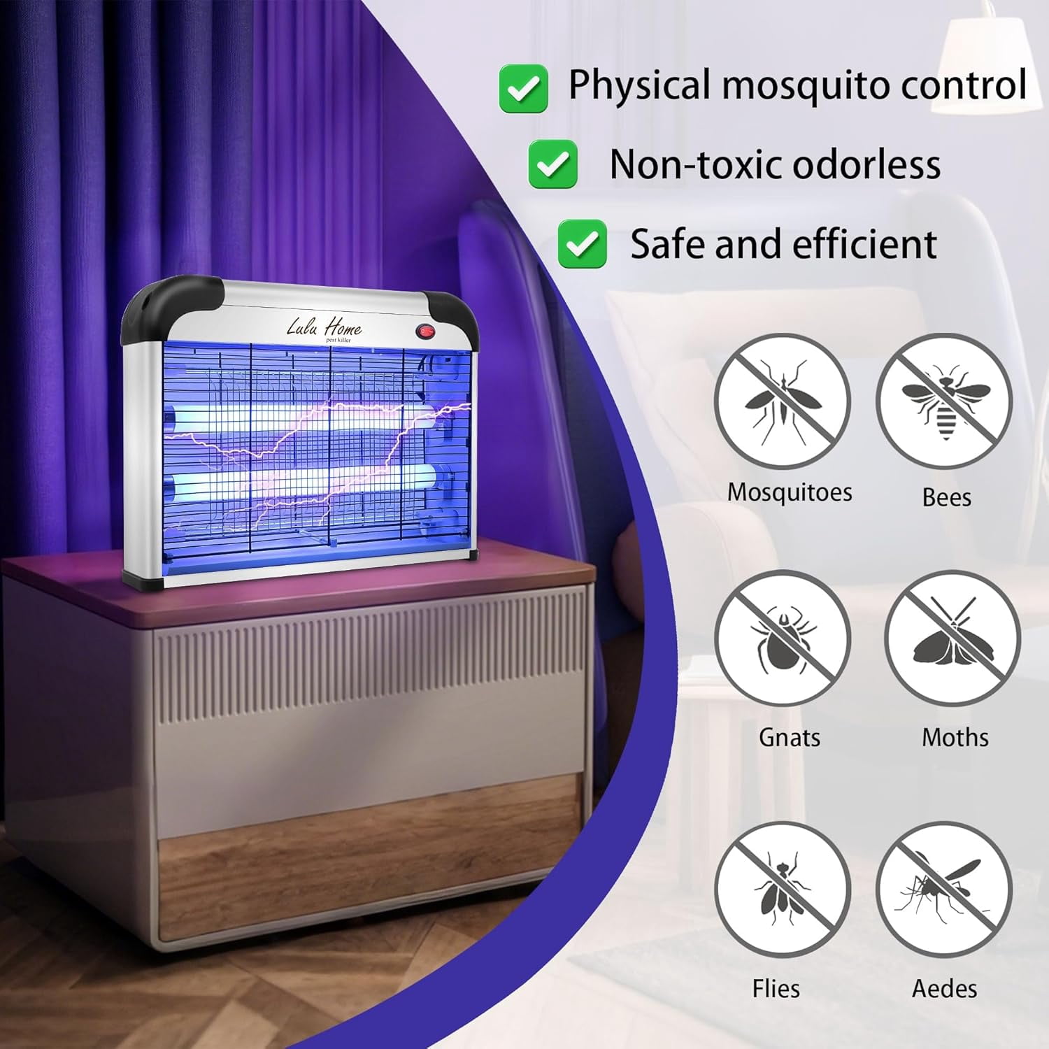 Electric Bug Zapper, Aluminium Indoor Insect Killer for Mosquito, Bug, Fly with Powerful 2800V Grid 20W Bulbs